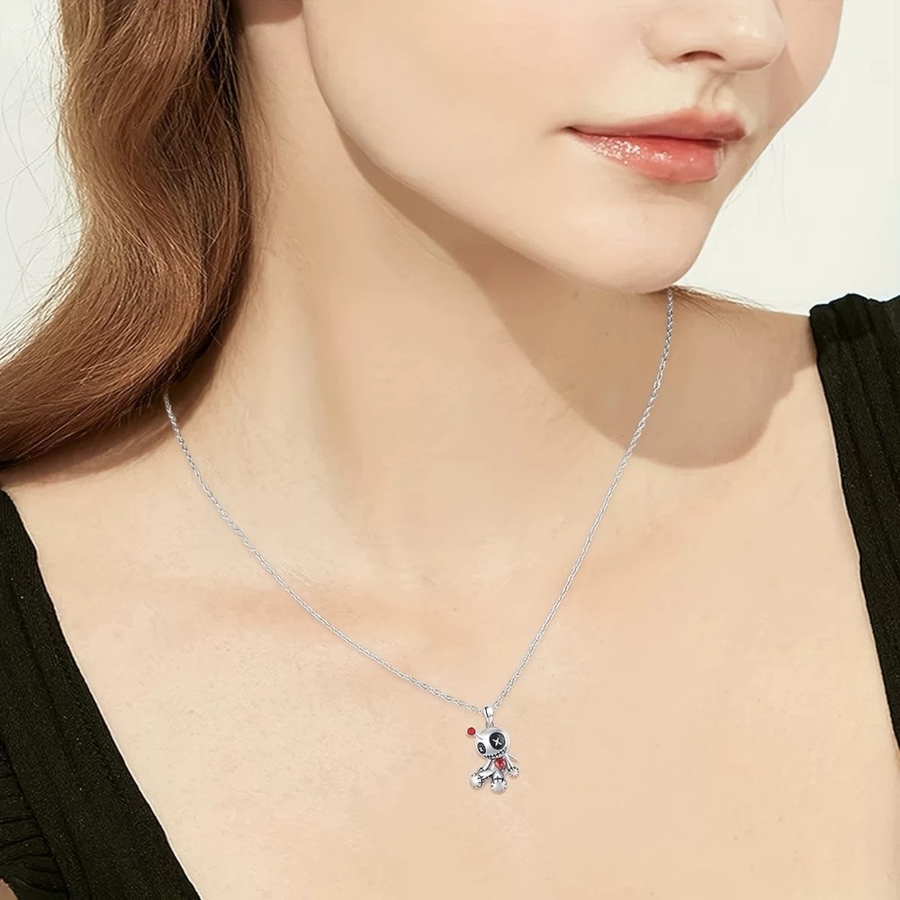 Anthropologie Silver Robot Pendant Necklace with Red Accent